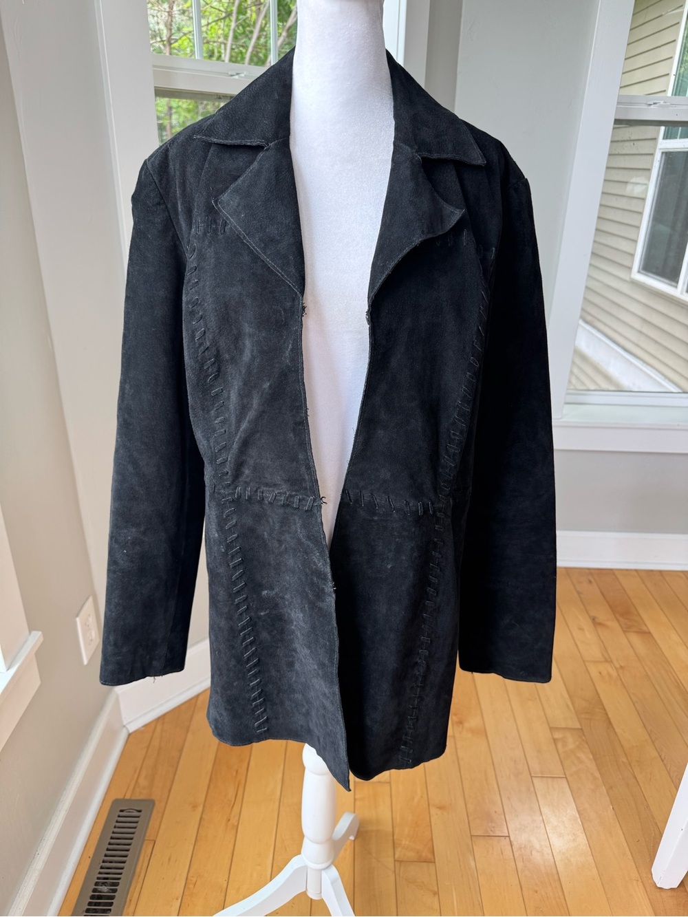 Vintage Sonoma Western Style Black Suede Whipstitch Leather Jacket Large
